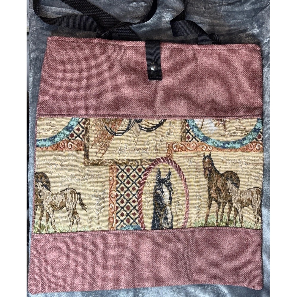 Equestrian Horse Print Tapestry Large Tote Travel‎ Bag Purse Cowgirl Pink Foal